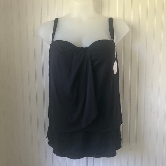 COCO REEF CONTOURS Retail $152 Black Bandeau Tankini (12/36D) Skirt (M) 2 PC - Picture 1 of 8